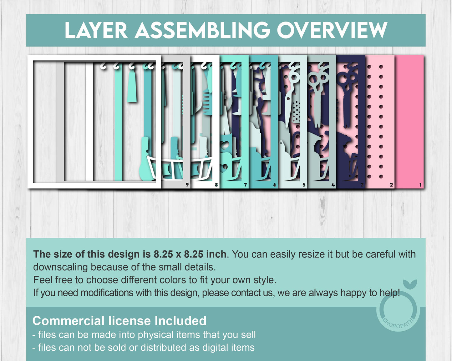Hairstyle Tools Square - 3D Shadow Box Layered SVG DXF EPS (Cutting Files)