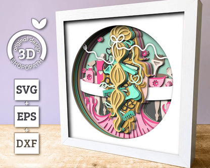 Woman at Hair Salon - 3D Shadow Box Layered SVG DXF EPS (Cutting Files)