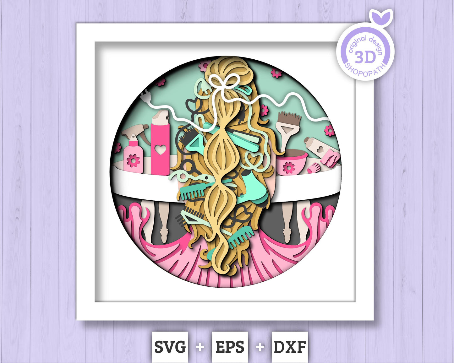 Woman at Hair Salon - 3D Shadow Box Layered SVG DXF EPS (Cutting Files)