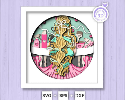 Woman at Hair Salon - 3D Shadow Box Layered SVG DXF EPS (Cutting Files)