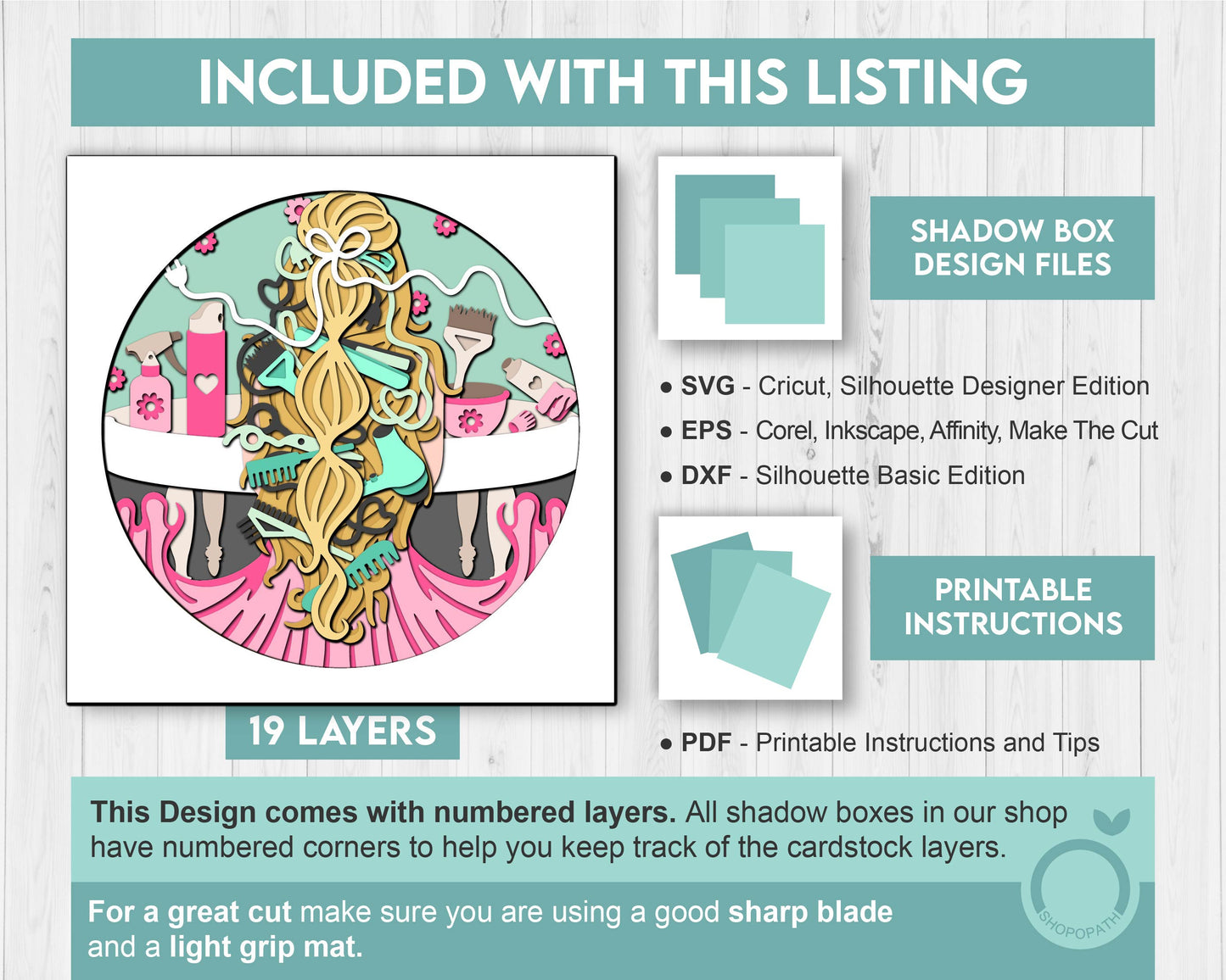 Woman at Hair Salon - 3D Shadow Box Layered SVG DXF EPS (Cutting Files)