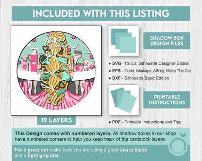 Woman at Hair Salon - 3D Shadow Box Layered SVG DXF EPS (Cutting Files)