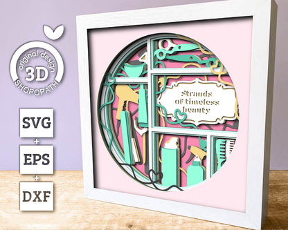 Hair Salon Tools with Label - 3D Shadow Box Layered SVG DXF EPS (Cutting Files)