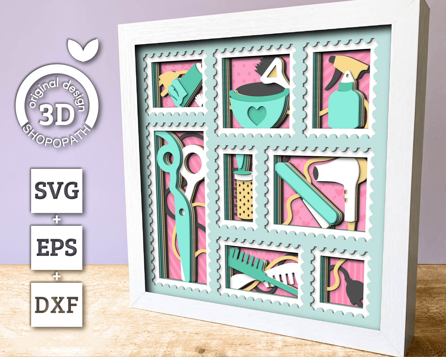 Hairstyle Tools Stamps - 3D Shadow Box Layered SVG DXF EPS (Cutting Files)