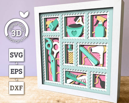 Hairstyle Tools Stamps - 3D Shadow Box Layered SVG DXF EPS (Cutting Files)
