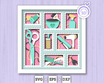 Hairstyle Tools Stamps - 3D Shadow Box Layered SVG DXF EPS (Cutting Files)
