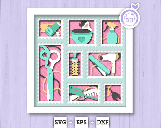Hairstyle Tools Stamps - 3D Shadow Box Layered SVG DXF EPS (Cutting Files)