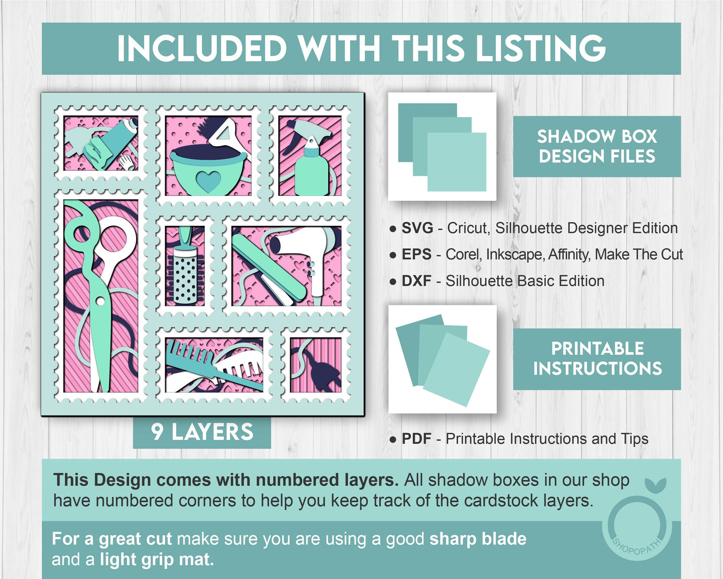 Hairstyle Tools Stamps - 3D Shadow Box Layered SVG DXF EPS (Cutting Files)