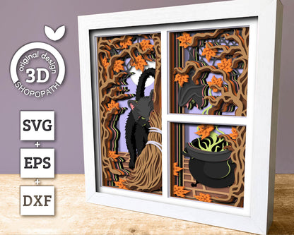 3D SVG Halloween Shadow Box, Layered Cat Halloween, Cauldron 3D Svg, 3D SVG Bat, Halloween 3D Svg, Witch Broom 3d svg, Cricut Silhouette