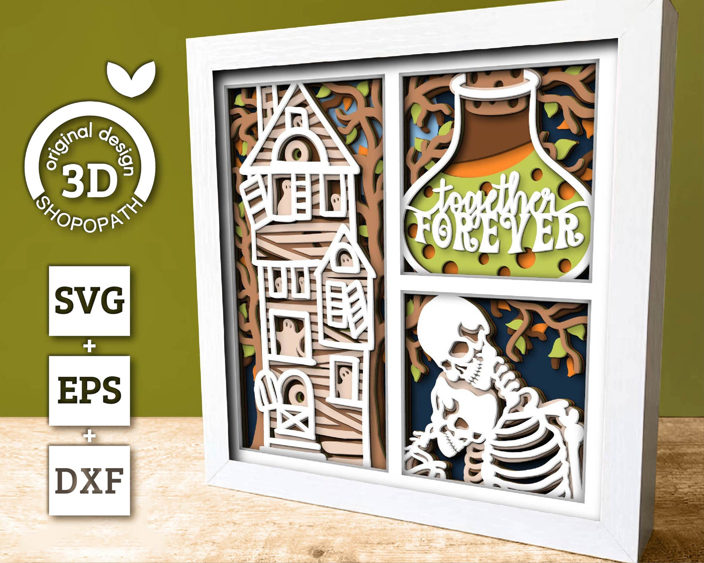 3D SVG Halloween Shadow Box, Layered Skeleton Couple Halloween, Haunted House 3D Svg Layered Papercut svg, 3d Layered svg, Cricut Silhouette
