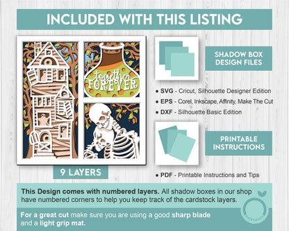 3D SVG Halloween Shadow Box, Layered Skeleton Couple Halloween, Haunted House 3D Svg Layered Papercut svg, 3d Layered svg, Cricut Silhouette