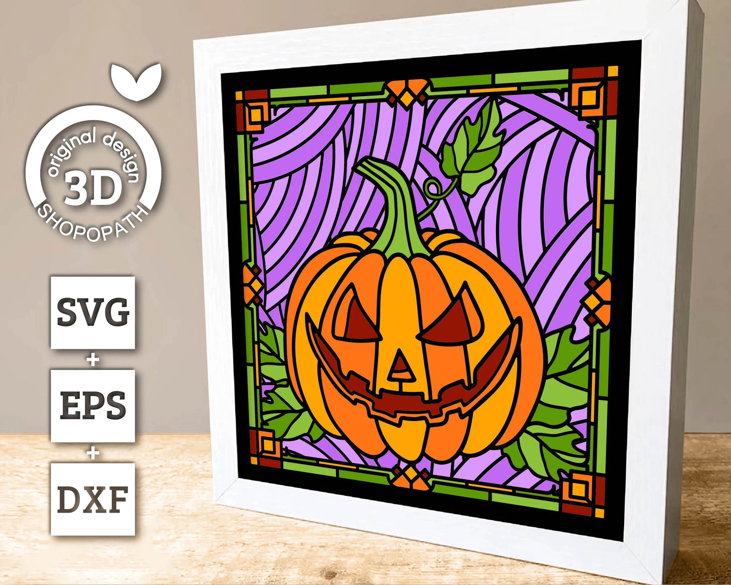 3D SVG Stained Glass Halloween Pumpkin Shadow Box, Stained Glass Halloween 3D SVG, Layered Stained Glass Pumpkin 3d Svg, Cricut Silhouette
