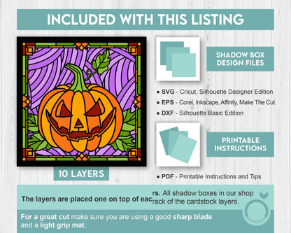 3D SVG Stained Glass Halloween Pumpkin Shadow Box, Stained Glass Halloween 3D SVG, Layered Stained Glass Pumpkin 3d Svg, Cricut Silhouette