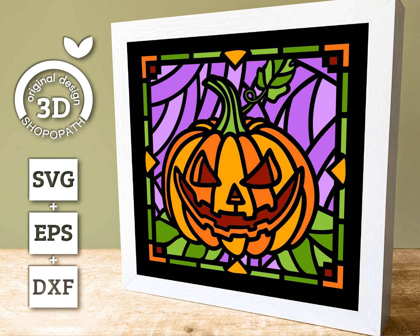 3D SVG Halloween Pumpkin Mini Stained Glass Shadow Box, Halloween 3d svg, Halloween Stained Glass 3D svg, Shadow Box svg, Cricut Silhouette