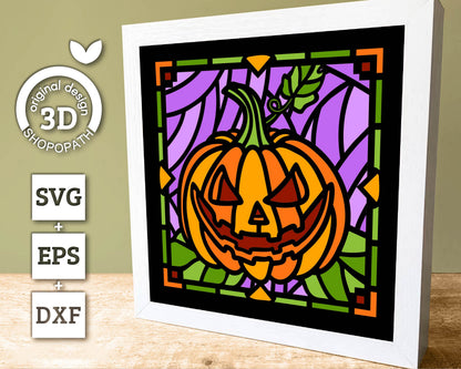 3D SVG Halloween Pumpkin Mini Stained Glass Shadow Box, Halloween 3d svg, Halloween Stained Glass 3D svg, Shadow Box svg, Cricut Silhouette