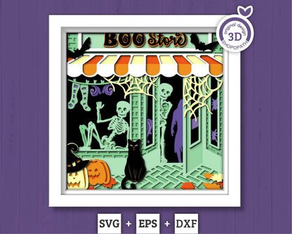 3D SVG Halloween Store Shadow Box, Layered Cat Halloween, Witch 3D Svg, Papercut svg, 3d Halloween, Layered Pumpkin svg, Cricut Silhouette