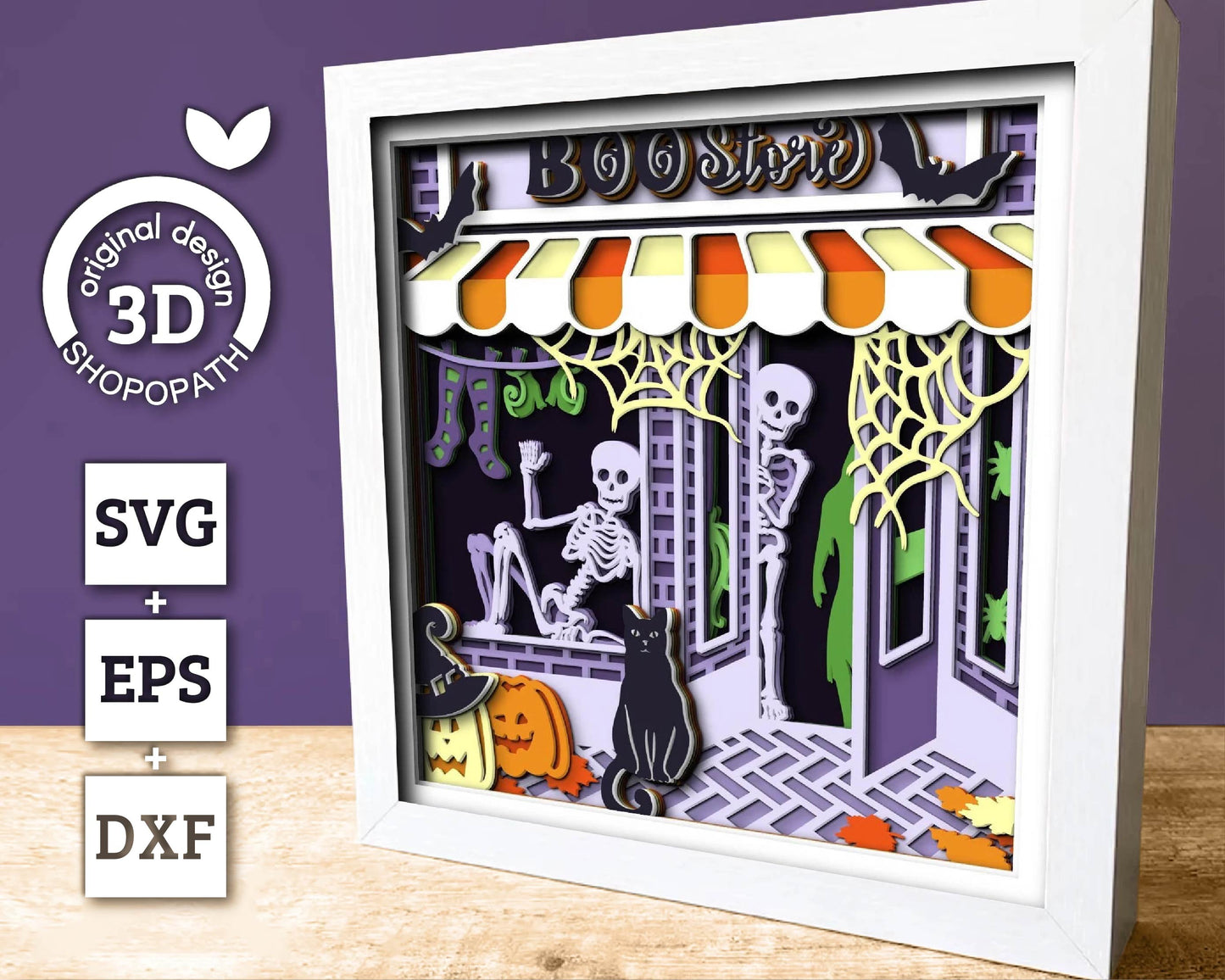 3D SVG Halloween Store Shadow Box, Layered Cat Halloween, Witch 3D Svg, Papercut svg, 3d Halloween, Layered Pumpkin svg, Cricut Silhouette