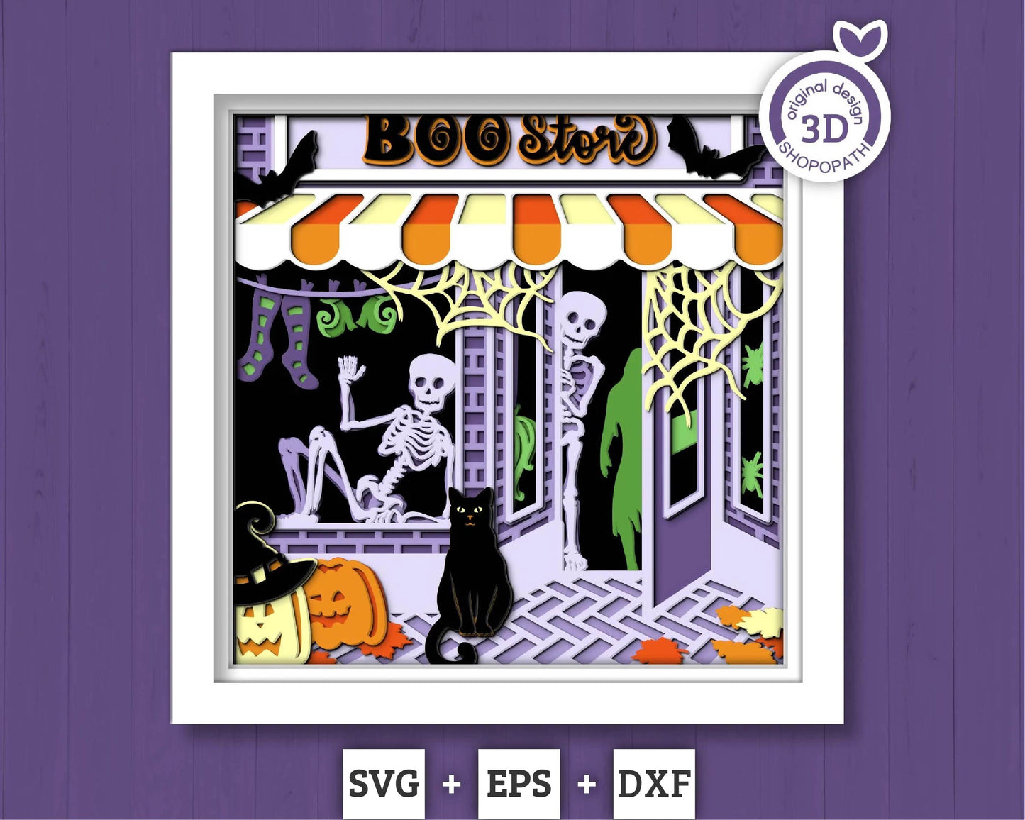 3D SVG Halloween Store Shadow Box, Layered Cat Halloween, Witch 3D Svg, Papercut svg, 3d Halloween, Layered Pumpkin svg, Cricut Silhouette