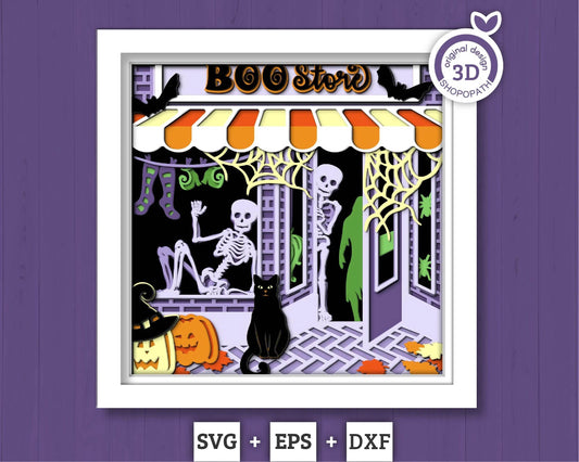 3D SVG Halloween Store Shadow Box, Layered Cat Halloween, Witch 3D Svg, Papercut svg, 3d Halloween, Layered Pumpkin svg, Cricut Silhouette