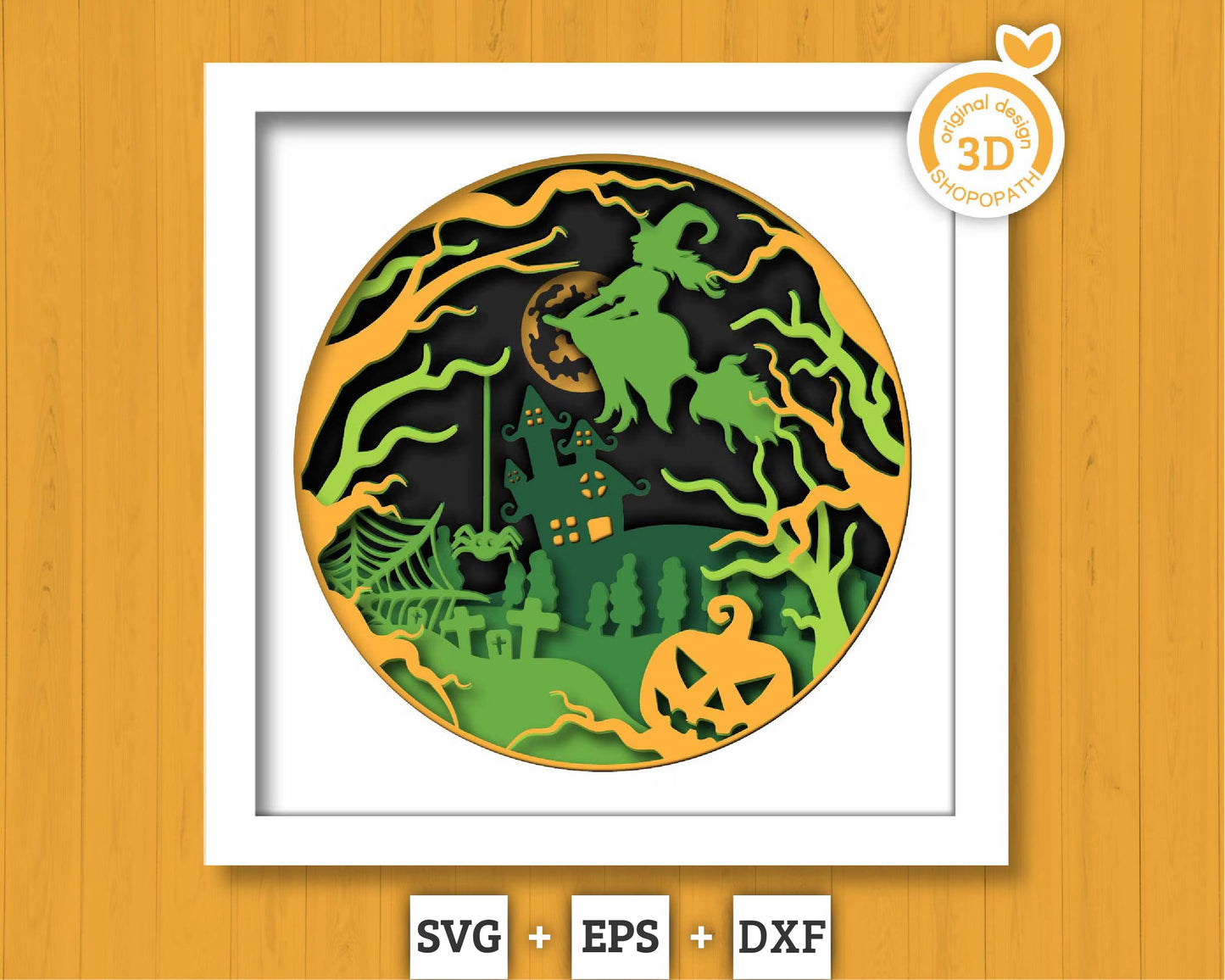 3D Layered Halloween SVG EPS, 3d Halloween Layered Pumpkin svg, Scary Shadow Box, Witch 3D Svg Layered Papercut svg, Cricut Silhouette