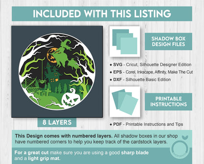 3D Layered Halloween SVG EPS, 3d Halloween Layered Pumpkin svg, Scary Shadow Box, Witch 3D Svg Layered Papercut svg, Cricut Silhouette