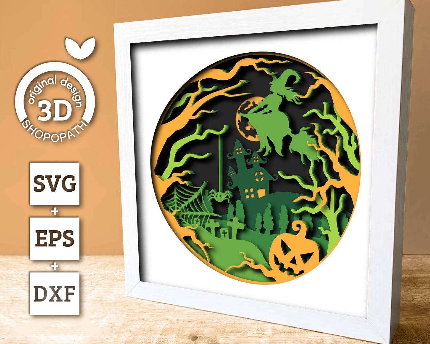3D Layered Halloween SVG EPS, 3d Halloween Layered Pumpkin svg, Scary Shadow Box, Witch 3D Svg Layered Papercut svg, Cricut Silhouette