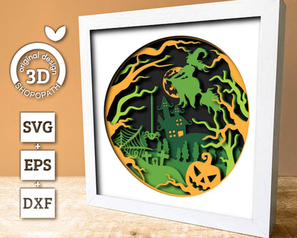 3D Layered Halloween SVG EPS, 3d Halloween Layered Pumpkin svg, Scary Shadow Box, Witch 3D Svg Layered Papercut svg, Cricut Silhouette