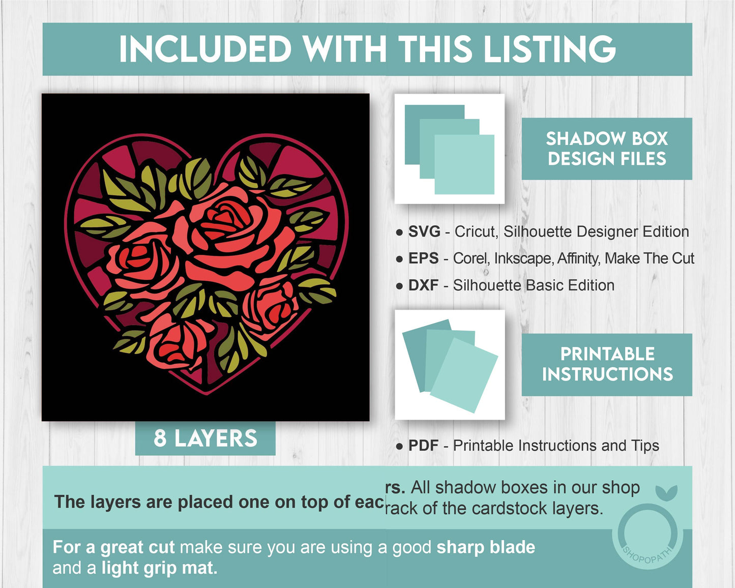 3D SVG Valentine's Day Stained Glass Shadow Box, Heart With Roses 3D Svg, Love Papercut 3d Svg, Romantic Shadow Box SVG, Cricut Silhouette