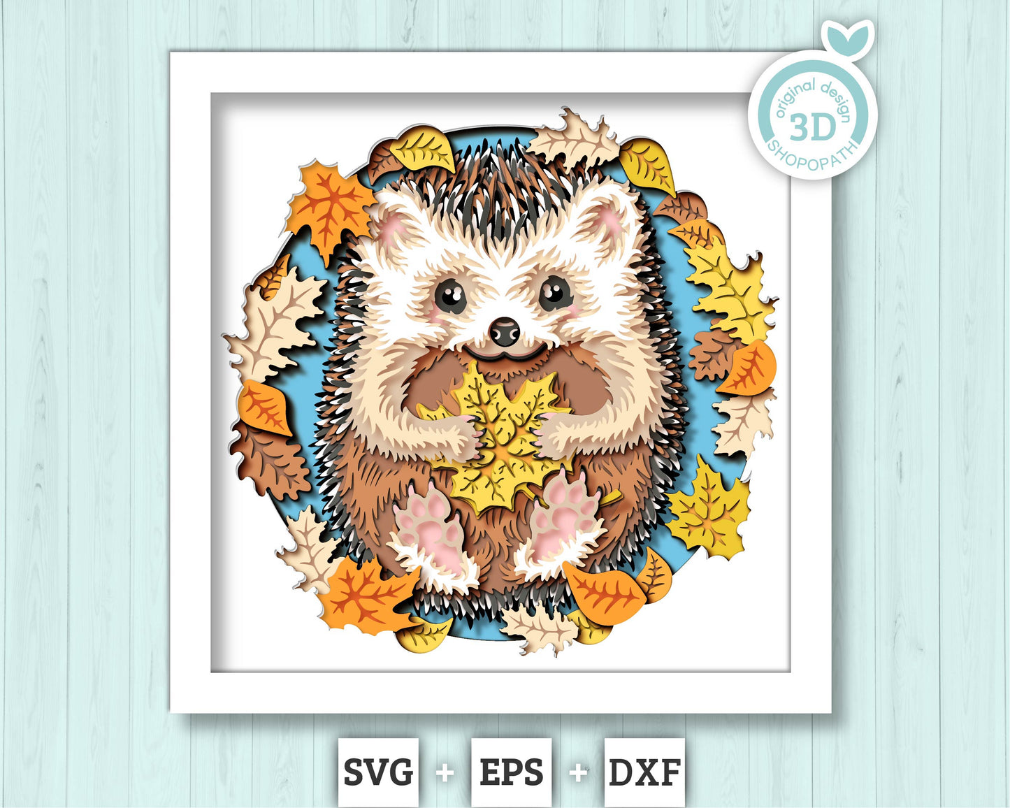 3D SVG Hedgehog Holding Maple Leaf Shadow Box, Autumn 3D SVG, Layered Hedgehog 3D Svg, Fall 3d SVG, 3d Svg Maple Leaf, Cricut Silhouette
