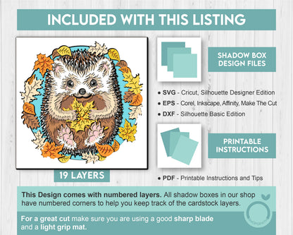 3D SVG Hedgehog Holding Maple Leaf Shadow Box, Autumn 3D SVG, Layered Hedgehog 3D Svg, Fall 3d SVG, 3d Svg Maple Leaf, Cricut Silhouette