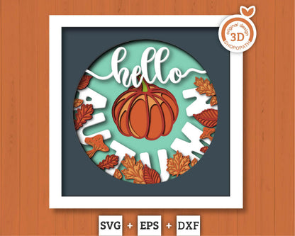 3D Layered Autumn SVG EPS, Fall Shadow Box, Pumpkin 3D Svg, Leaves 3d Svg, Hello Autumn Papercut svg, Cricut Silhouette
