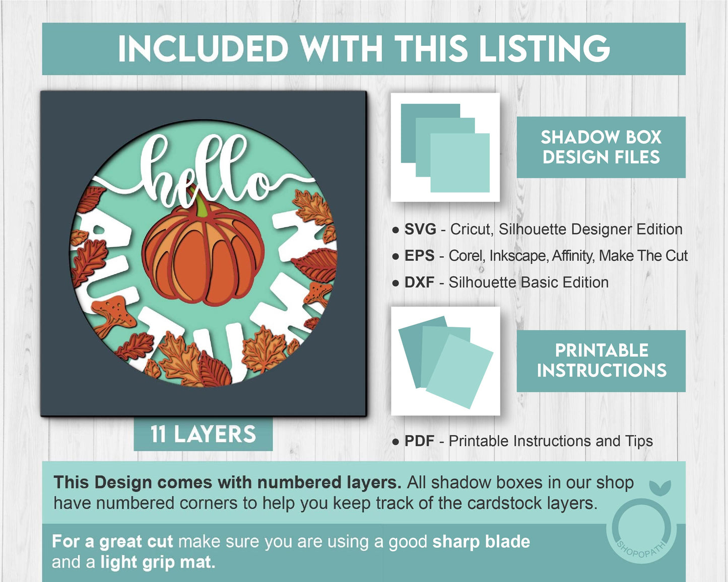 3D Layered Autumn SVG EPS, Fall Shadow Box, Pumpkin 3D Svg, Leaves 3d Svg, Hello Autumn Papercut svg, Cricut Silhouette