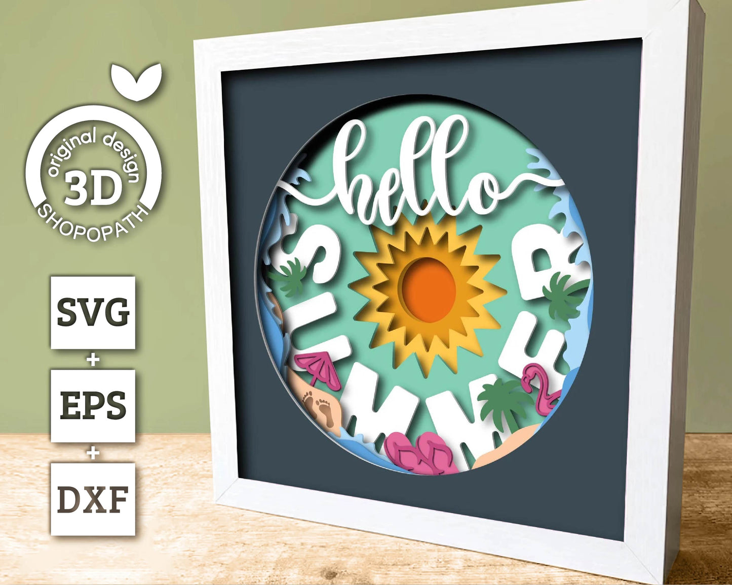3D Layered Summer SVG EPS, Sea Wave Shadow Box, Beach 3D Svg, Sun 3d SVg, Flamingo Layered Papercut svg, Cricut Silhouette