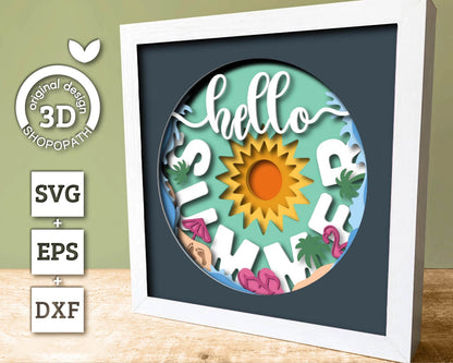 3D Layered Summer SVG EPS, Sea Wave Shadow Box, Beach 3D Svg, Sun 3d SVg, Flamingo Layered Papercut svg, Cricut Silhouette
