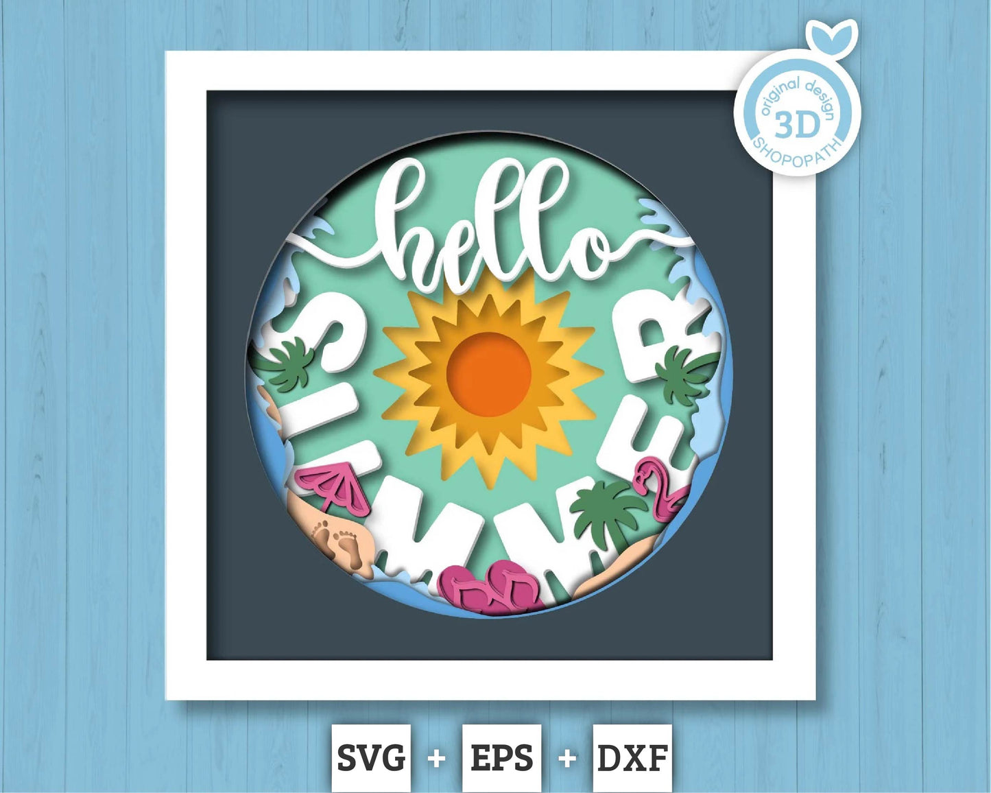 3D Layered Summer SVG EPS, Sea Wave Shadow Box, Beach 3D Svg, Sun 3d SVg, Flamingo Layered Papercut svg, Cricut Silhouette