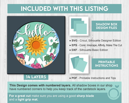 3D Layered Summer SVG EPS, Sea Wave Shadow Box, Beach 3D Svg, Sun 3d SVg, Flamingo Layered Papercut svg, Cricut Silhouette