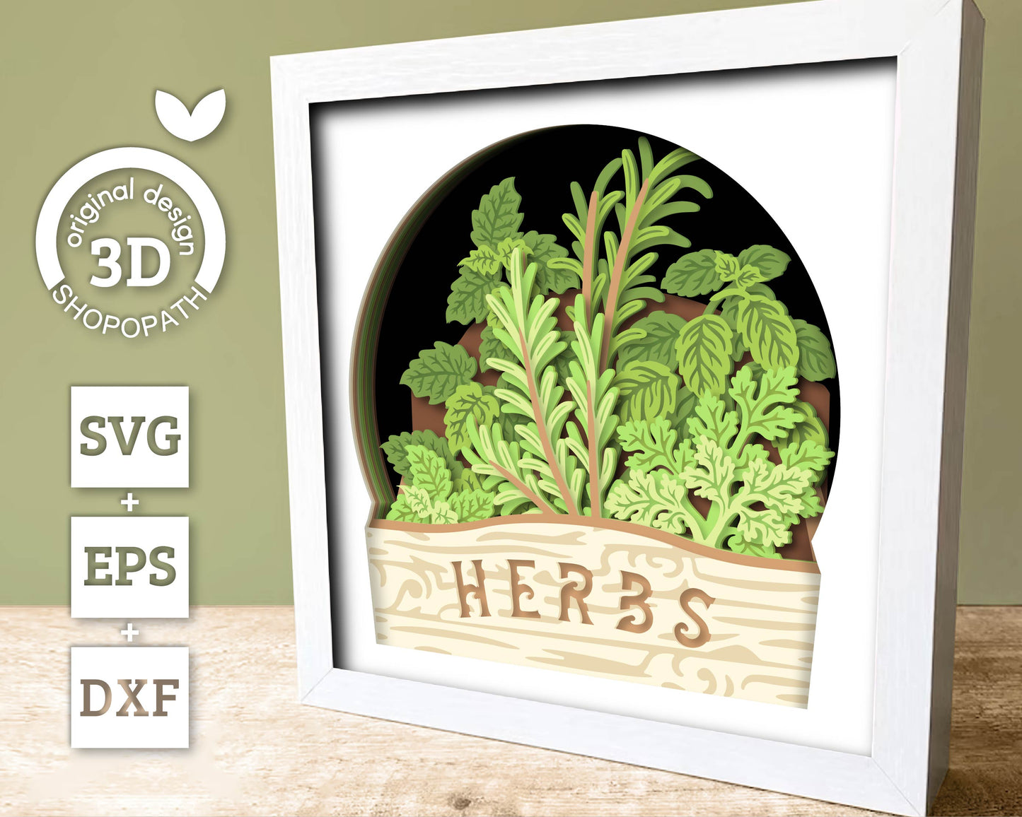 Crate with Herbs - 3D Shadow Box Layered SVG DXF EPS (Cutting Files)