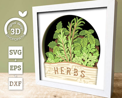 Crate with Herbs - 3D Shadow Box Layered SVG DXF EPS (Cutting Files)