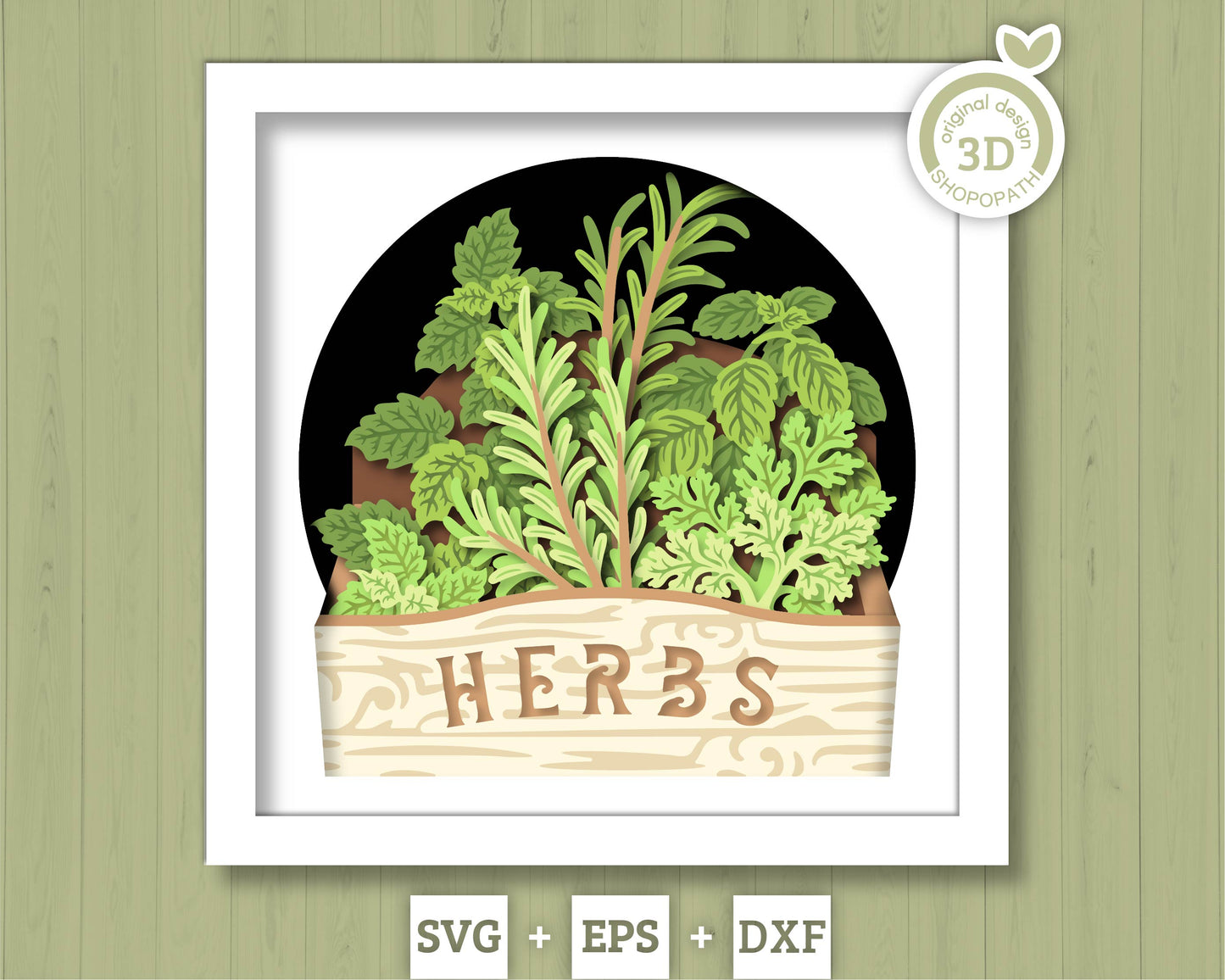 Crate with Herbs - 3D Shadow Box Layered SVG DXF EPS (Cutting Files)