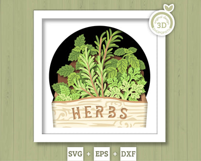 Crate with Herbs - 3D Shadow Box Layered SVG DXF EPS (Cutting Files)