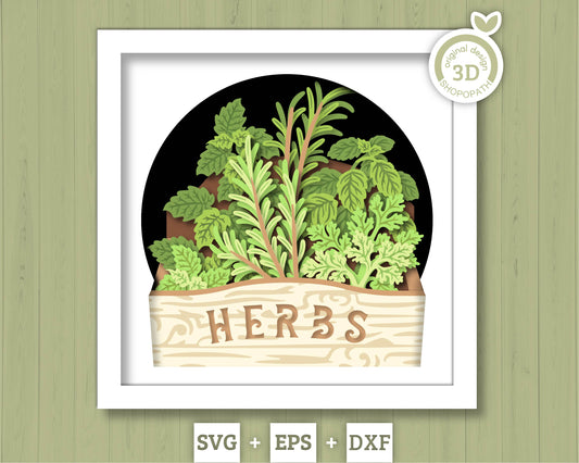 Crate with Herbs - 3D Shadow Box Layered SVG DXF EPS (Cutting Files)