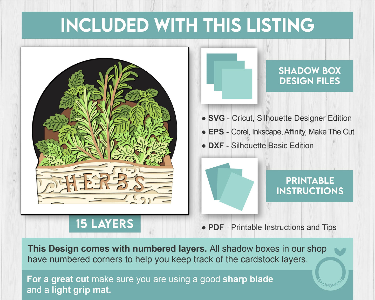 Crate with Herbs - 3D Shadow Box Layered SVG DXF EPS (Cutting Files)