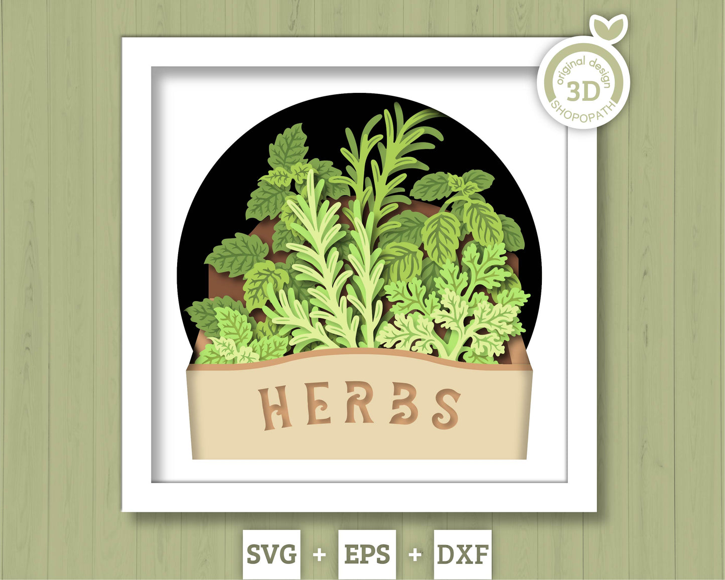 Crate with Herbs - 3D Shadow Box Layered SVG DXF EPS (Cutting Files)