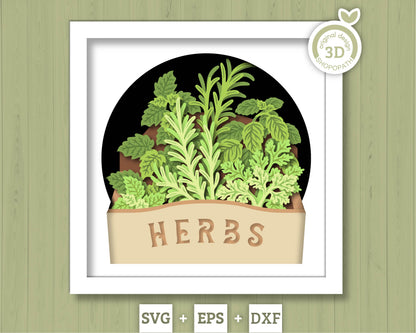 Crate with Herbs - 3D Shadow Box Layered SVG DXF EPS (Cutting Files)