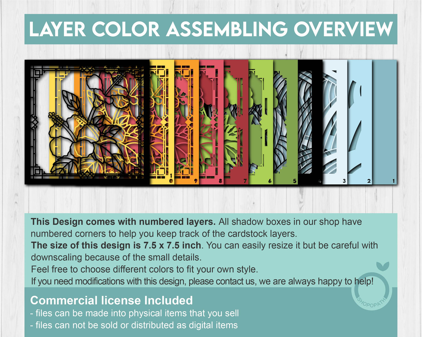 Hibiscus Stained Glass - 3D Shadow Box Layered SVG DXF EPS (Cutting Files)