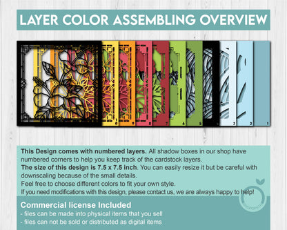 Hibiscus Stained Glass - 3D Shadow Box Layered SVG DXF EPS (Cutting Files)