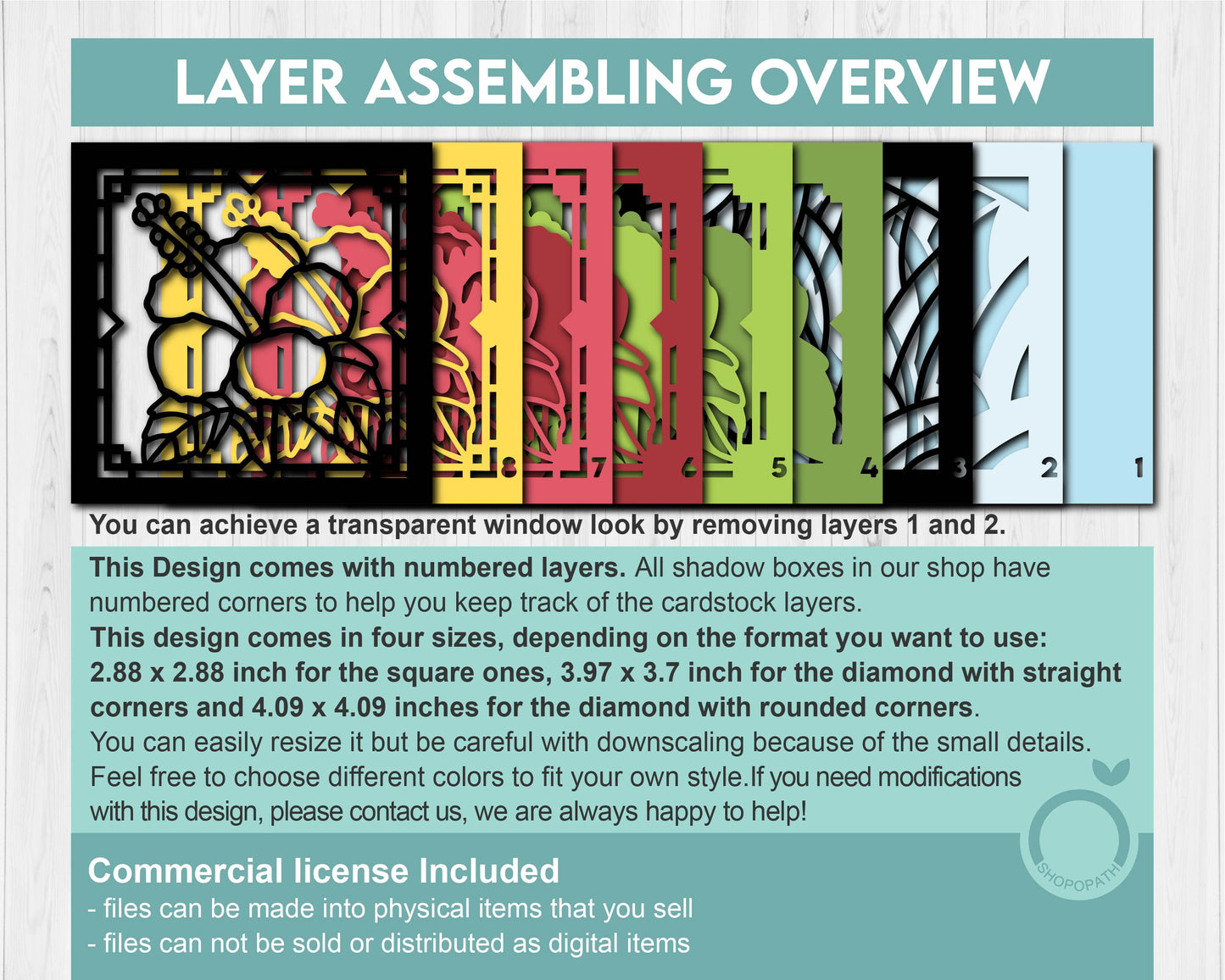 Hibiscus Stained Glass Mini - 3D Shadow Box Layered SVG DXF EPS (Cutting Files)