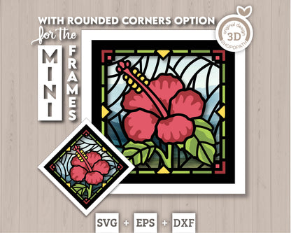 Hibiscus Stained Glass Mini - 3D Shadow Box Layered SVG DXF EPS (Cutting Files)