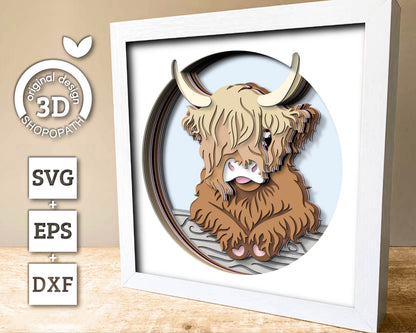 Highland Cow - 3D Shadow Box Layered SVG DXF EPS (Cutting Files)