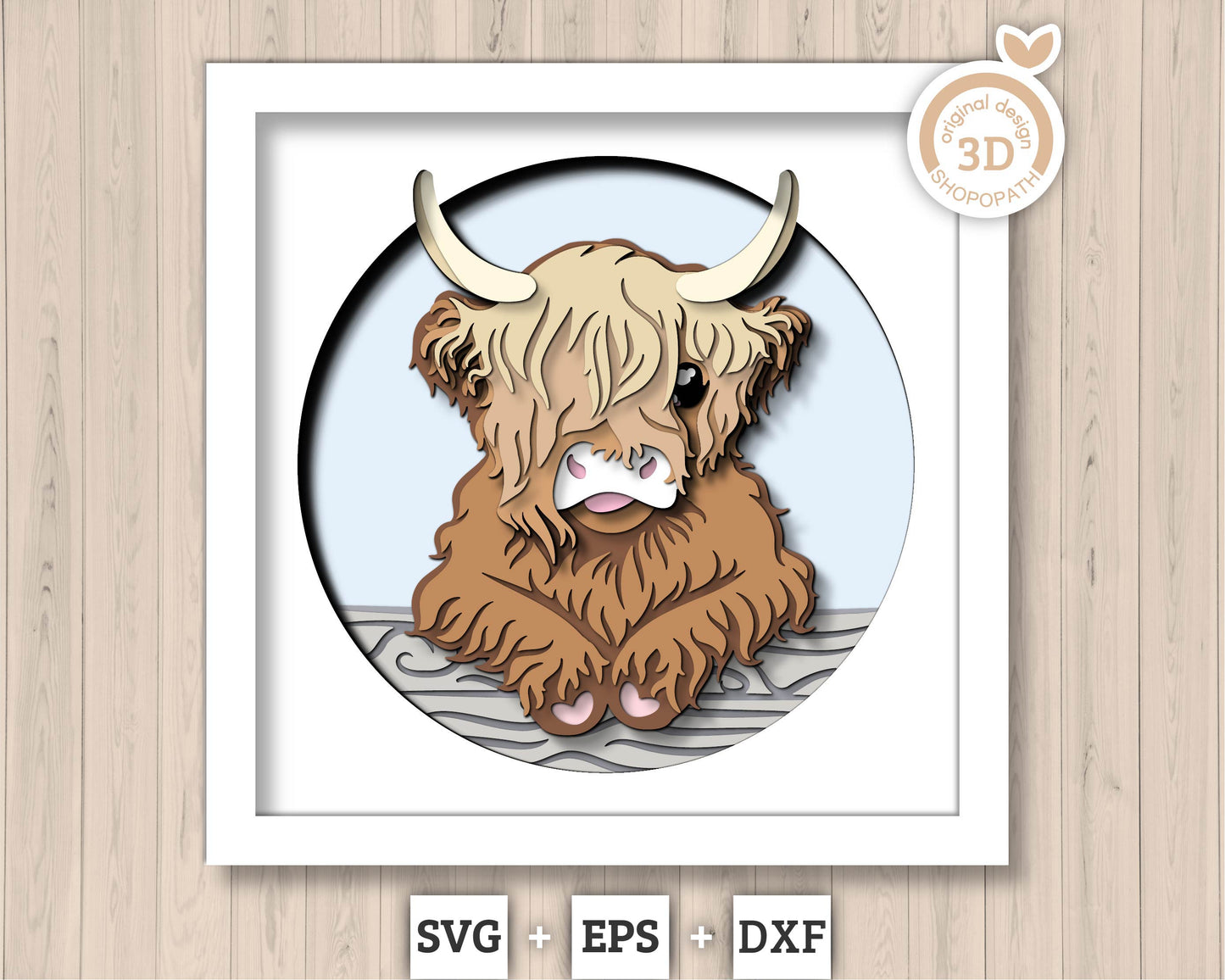 Highland Cow - 3D Shadow Box Layered SVG DXF EPS (Cutting Files)